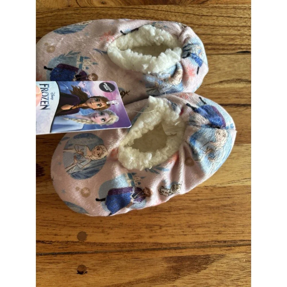 Disney Frozen Pink Elsa & Anna Fuzzy Fleece Slippers Toddler Girl 2T-3T NEW